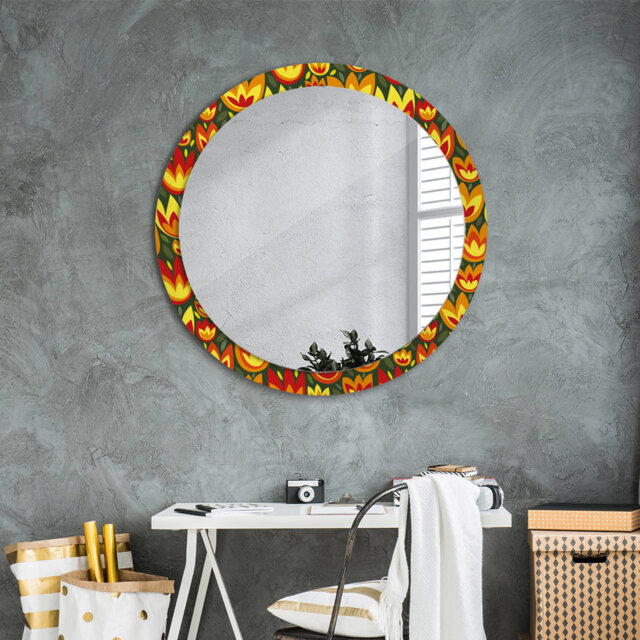 Huldar Round Glass Framed Wall Mounted Accent Mirror in Green/Yellow/Red