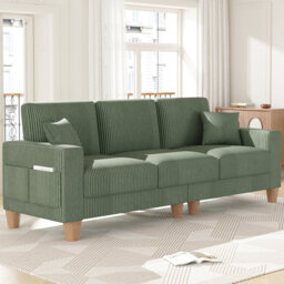 Oversize Sofa 256cm Corduroy Sofa with 3 Seats, No Tool Assembly,Solid Wood Frame and Solid Wood Legs