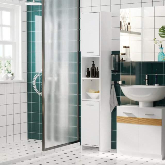 Bathroom Floor Storage Cabinet Slim Tallboy W/ Door Cupboard & Shelves For Living Room, Bedroom, Hallway