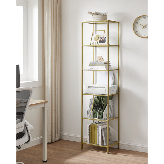 6-Tier Glass Shelf, Bookshelf, Storage Rack, Tempered Glass, Easy Assembly, For Bathroom, Living Room, Bedroom, Office, Ink Black And Slate Grey