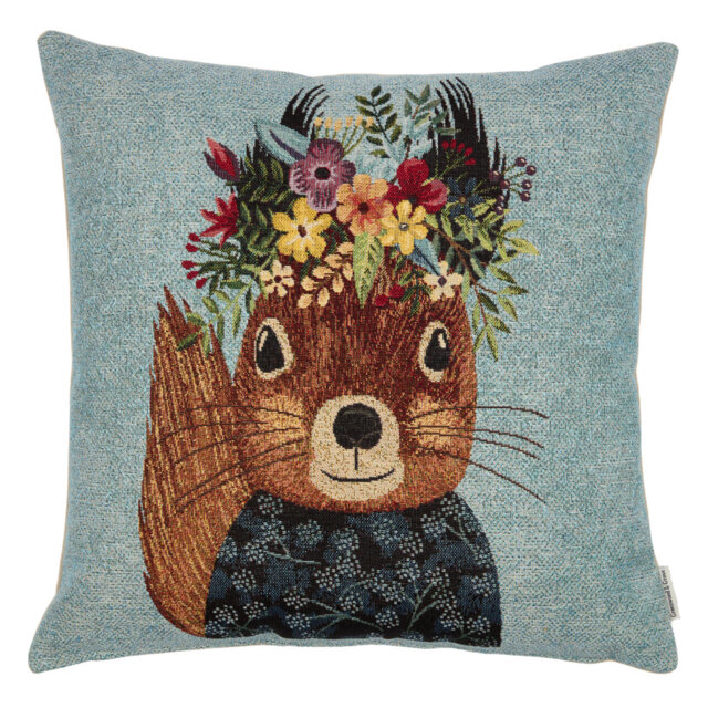 Sammie Squirrel Woven Cushion with Fibre Filler