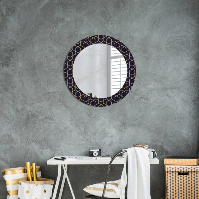 Huldar Round Glass Framed Wall Mounted Accent Mirror in Black/Yellow