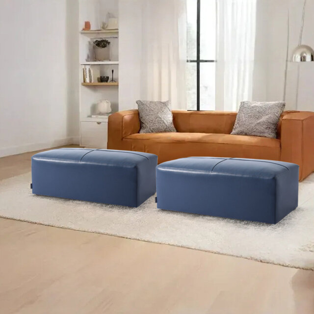 Hustle 110Cm Wide Genuine Leather Rectangle Footstool Ottoman