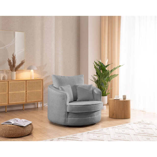 Ted Armchair Swivel Barrel Soft Chair in Boucle Fabric