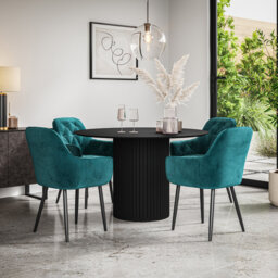 Arlo Black Table Top W Black Legs + Anika Velvet Dining Chair Green Set Of 4