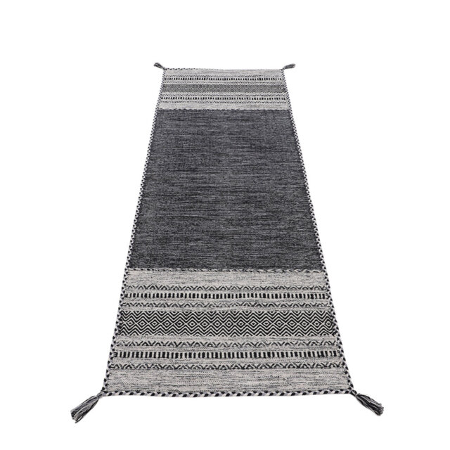 Azizi Striped Hand Woven Cotton Black Rug