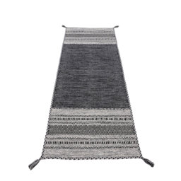 Azizi Striped Hand Woven Cotton Black Rug