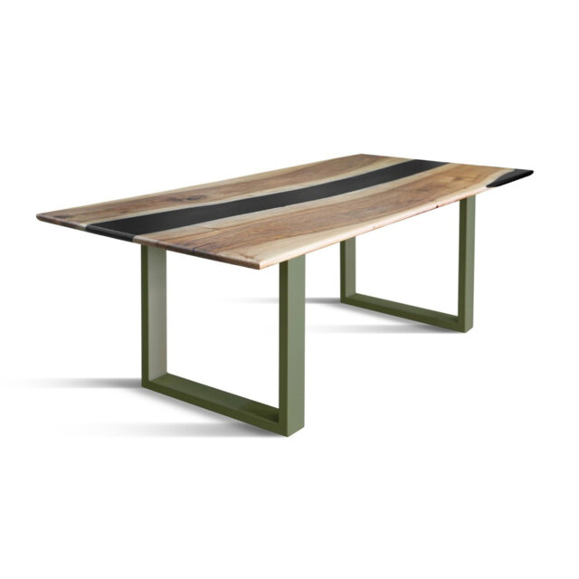 McCoole Oak Solid Wood Top Metal Base Dining Table
