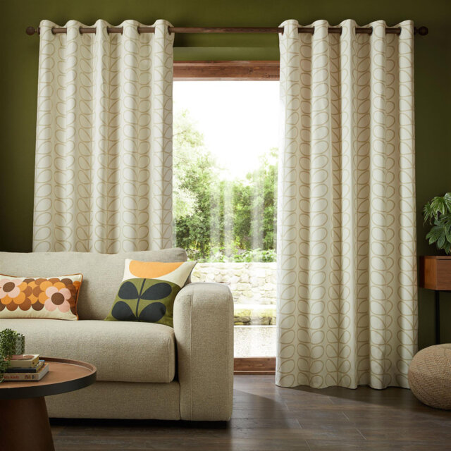 "Orla Kiely Linear Stem Eyelet Curtains Cream 66x72"""
