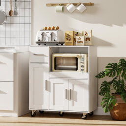 HOMCOM Rolling Kitchen Cart, Microwave Cabinet, Sliding Tray, Drawer, White