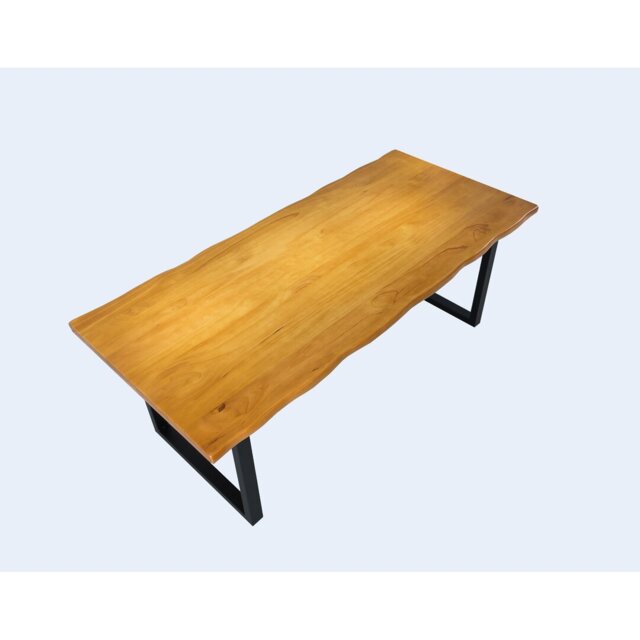Ollie Pine Solid Wood Top Metal Base Dining Table