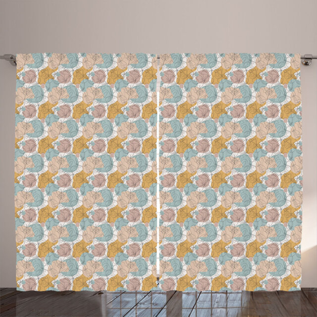 Rustic curtain, line art butterfly print, minimal, pale teal mustard beige