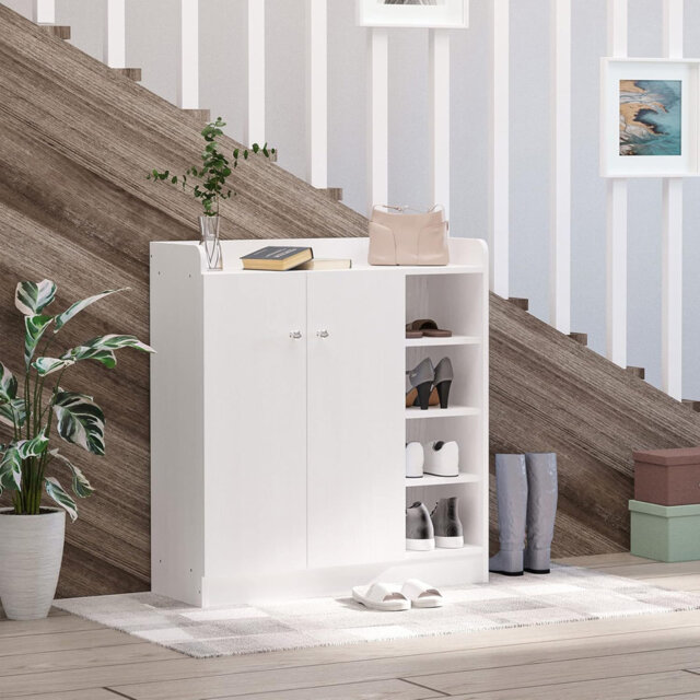Shoe Storage Cabinet 2 Doors ,Adjustable 4 Shelves, Cupboard Footwear Rack Stand Organiser