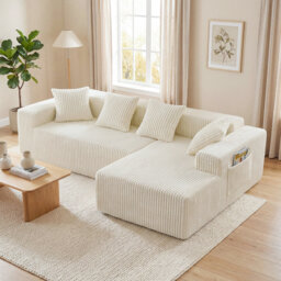 Modern Oversized Corner Sofa L-Shaped Corduroy Sofa With Storage Pockets