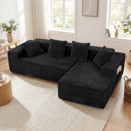 Modern Oversized Corner Sofa L-Shaped Corduroy Sofa With Storage Pockets