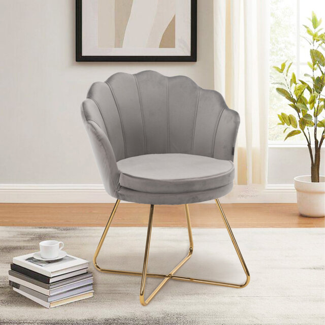 Round velvet armchair with petal backrest and gold metal legs modern accent chair dressing chair for home