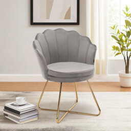Round velvet armchair with petal backrest and gold metal legs modern accent chair dressing chair for home