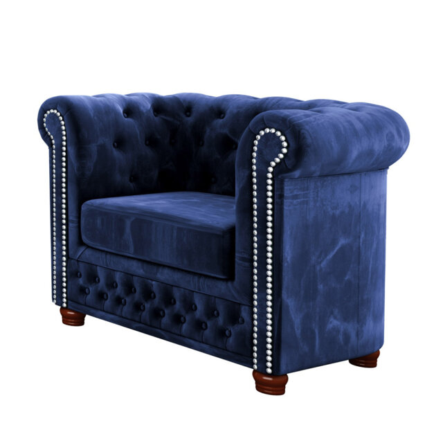 Chesterfield Armchair Made of Velvet Fabric with Solid Wood Legs