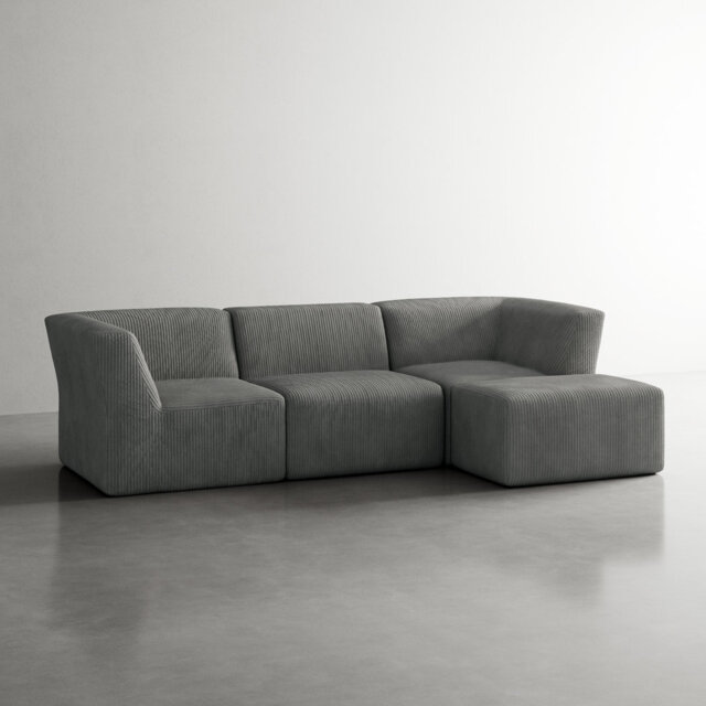 Berlare 4 - Piece Upholstered Corduroy Modular Sectional Sofa Set with Removable Ottoman â Fully Compressed, No Assembly Required