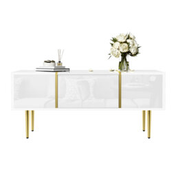 White High-Gloss Coffee Table With 2 Drawers