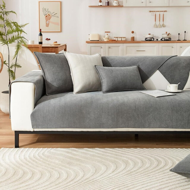 L Shape Sofa Cover For Living Room, Grey, 90 X 210Cm