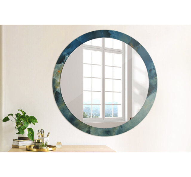 Huldar Round Glass Framed Wall Mounted Accent Mirror in Dark Blue