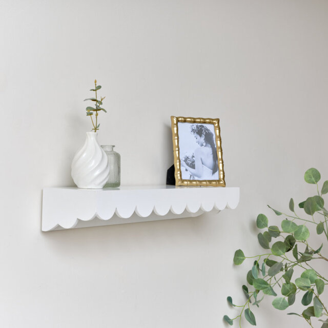 Pale Scalloped Wall Storage Shelf - 61Cm