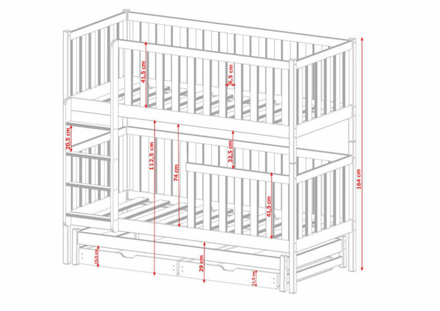 Elegant Lea Bunk Bed - Designer Kids Storage Bunk with Trundle (198x164x98cm)