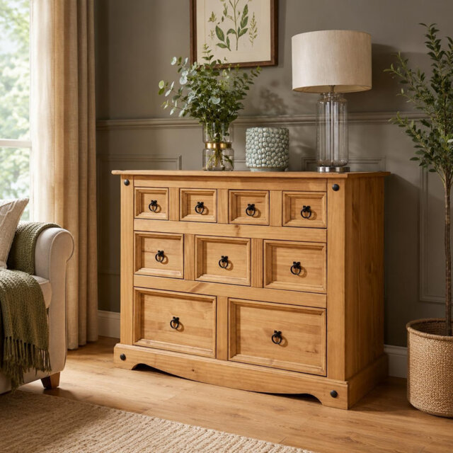 Burrowes Solid Wood 95cm W 9 - Drawer Chest of Drawers