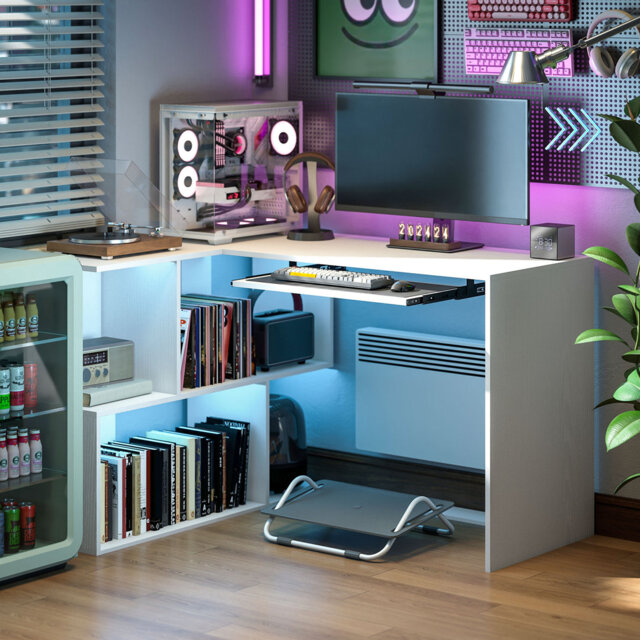 HOMCOM L-Shaped Corner Desk 120 x 100 x 76 cm White Wood Effect