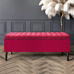Paris Striped Ottoman Storage Bench - Upholstered Plush Velvet Shoes Bench with Black Turned Wooden Legs