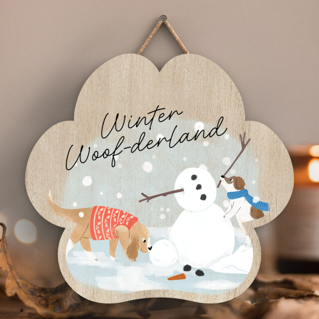 Winter Woof-derland Santa Paws Wooden Plaque Pawprint Vivid Squid Wholesale Wall Decor