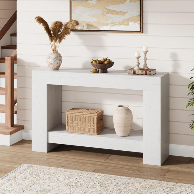 Aptliton 120cm Console Table with Shelf, Wooden Sofa Table for Hallway, Living Room, White