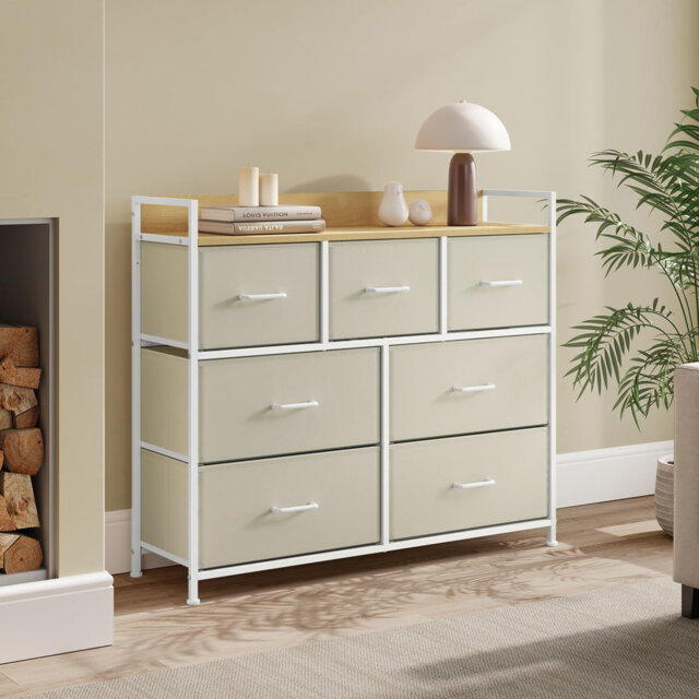 Chest Of Drawers, Bedroom Cabinet, 7 Fabric Drawers With Handles, Metal Frame