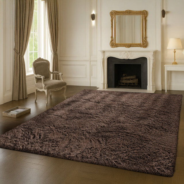 Luxurious Brown Fluffy  Shag Area Rug - Ultra Soft High Pile Fluffy Carpet for Living Room