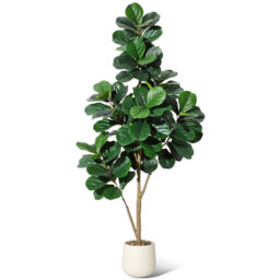 Artificial Fiddle Leaf Fig Tree, Realistic Faux Ficus Lyrata Leaves with 3D Veins, Ceramic Planter with Decorative Pebbles, Indoor Fake Floor Plant fo