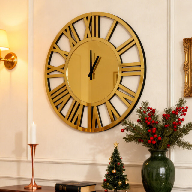 Glass Mirrored Wall Clock Skelet Accent Clock