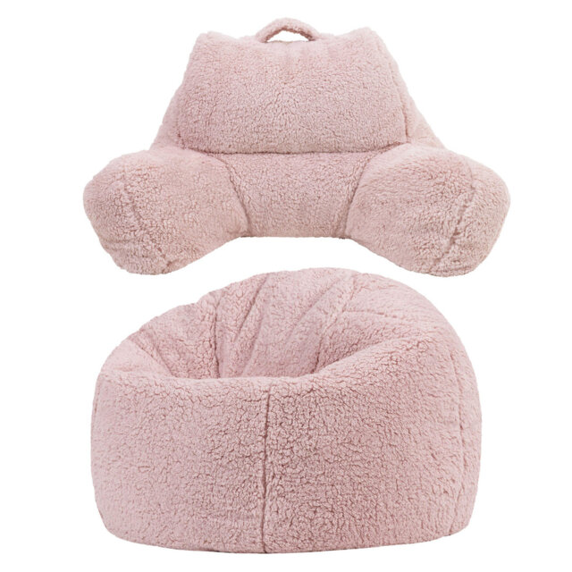 Bean Bag Bazaar Kids Kingston Teddy Fleece Classic Bean Bag and Reading Pillow Set