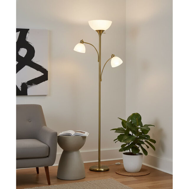 Sky Dome Double LED Torchiere Floor Lamp - Pole Super Bright Dimmable Standing Lamp with 2 Reading Lights