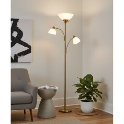Sky Dome Double LED Torchiere Floor Lamp - Pole Super Bright Dimmable Standing Lamp with 2 Reading Lights