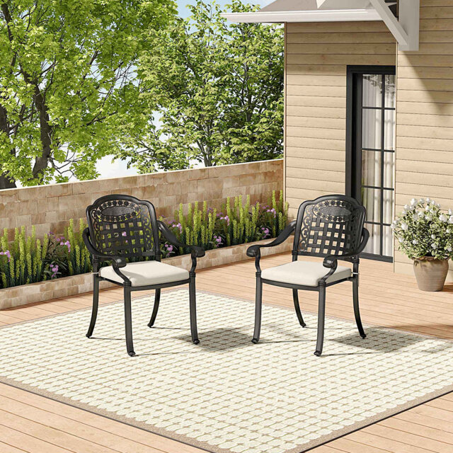 Outdoor Cast Aluminum Dining Chairs With Cushions