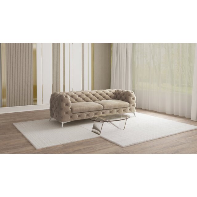 Chesterfield Sofa 3 Seater with Silver Metal Legs