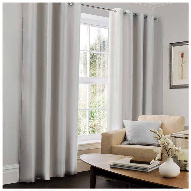Luxury Faux Silk Lined Eyelet Curtains Pair - Elegant Window Drapes with Solid Colour Finish for Living Room Bedroom Dining Room Home Décor
