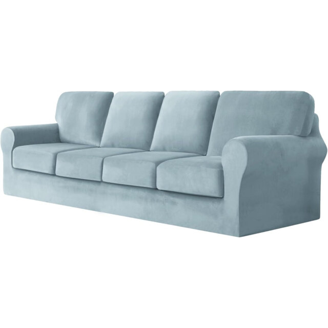 Sofa Cover With Separate Seat Cushions And Backrests Stretch Velvet Sofa Slipcover Couch Covers Furniture Protector Split Combined (Light Blue,4 Seat