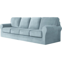 Sofa Cover With Separate Seat Cushions And Backrests Stretch Velvet Sofa Slipcover Couch Covers Furniture Protector Split Combined (Light Blue,4 Seat