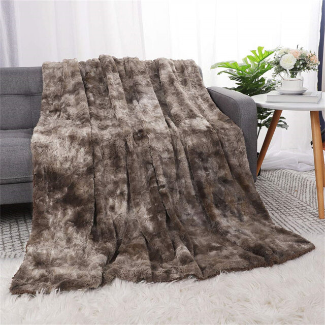Adelhard Luxe Fuzzy Faux Fur Twin Size - Soft And Warm Double-Sided Tie-Dye Sherpa Blanket, 60 X 77 Inch, Brown Blanket
