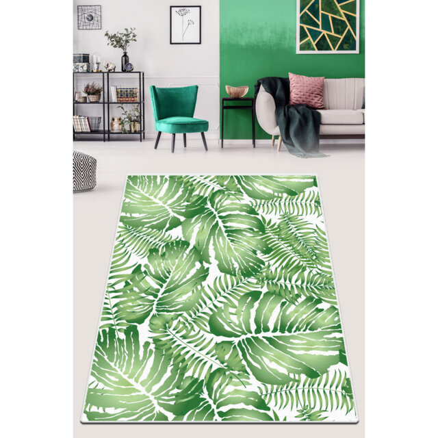 Bertye Pied Shaggy Green/White Rug