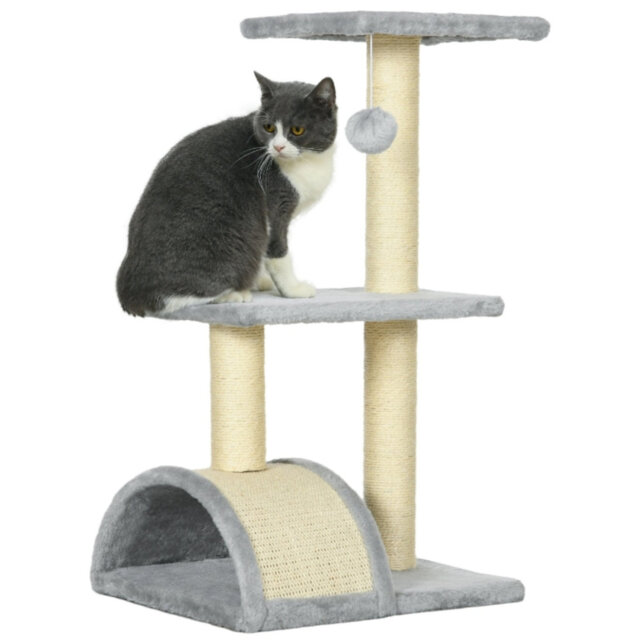 Cat Tree 72?cm Kitten Activity Centre with Sisal Scratching Post, Scratching Pad & Hanging Toy Ball, Cream
