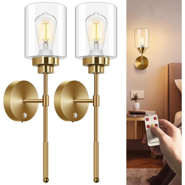 Battery Operated Wall Sconce Set of 2 Wireless 5200mAh Rechargeable Wall Lights with Remote Dimmable Wireless Wall Sconces