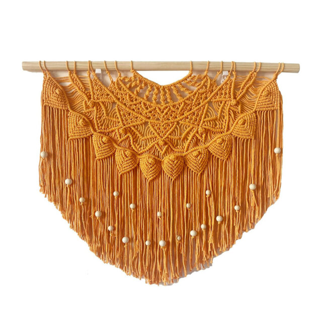 "Large Boho Macrame Wall Hanging Beaded Curtain Headboard Tassel Tapestry Navy 31""x25"""